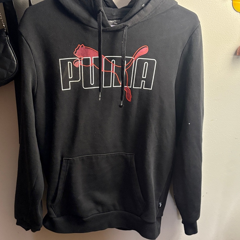 PUMA Black and Red Logo Hoodie for Men